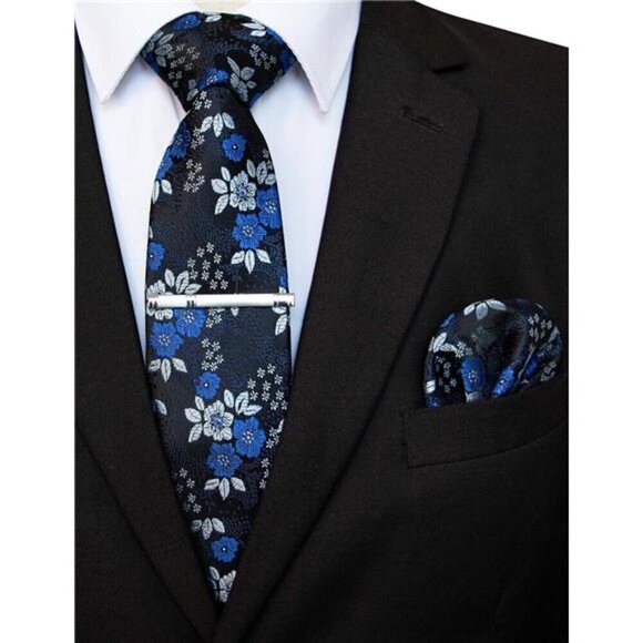 Floral Necktie and Pocket Square Tie Clip Sets for Men - Picture 2 of 4